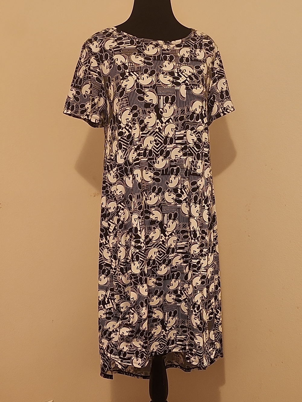 Black and White Graphic Mickey Short-Sleeve Women's Dress